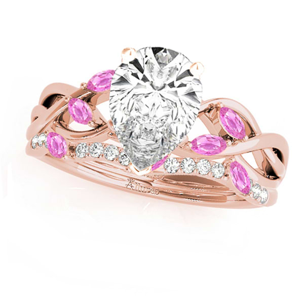 Twisted Pear Pink Sapphires & Diamonds Bridal Sets 14k Rose Gold (1.23ct)