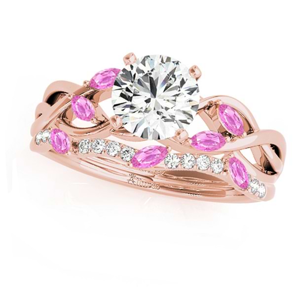 Twisted Round Pink Sapphires & Moissanites Bridal Sets 14k Rose Gold (0.73ct)