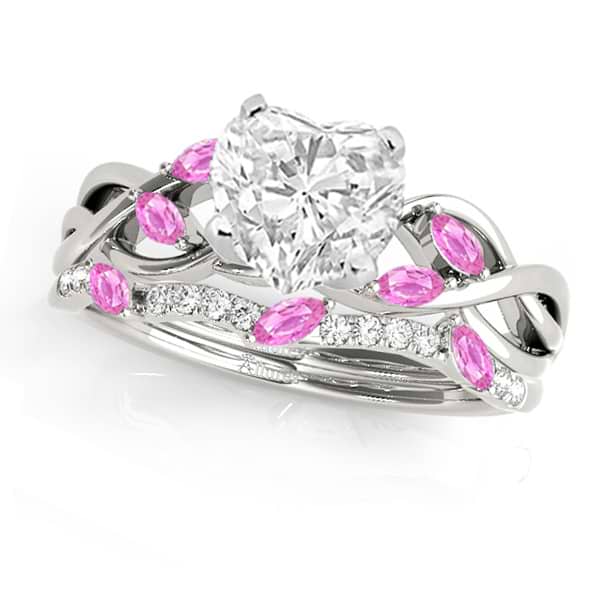 Twisted Heart Pink Sapphires & Diamonds Bridal Sets 14k White Gold (1.23ct)