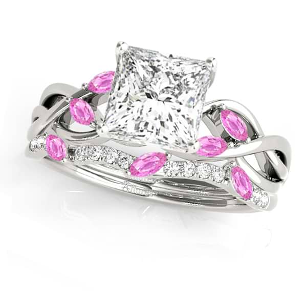 Twisted Princess Pink Sapphires & Diamonds Bridal Sets 14k White Gold (1.23ct)