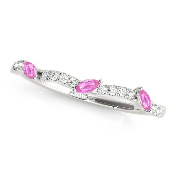Twisted Round Pink Sapphires & Moissanites Bridal Sets 14k White Gold (1.23ct)