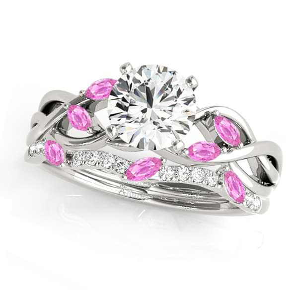 Twisted Round Pink Sapphires & Diamonds Bridal Sets 14k White Gold (1.23ct)