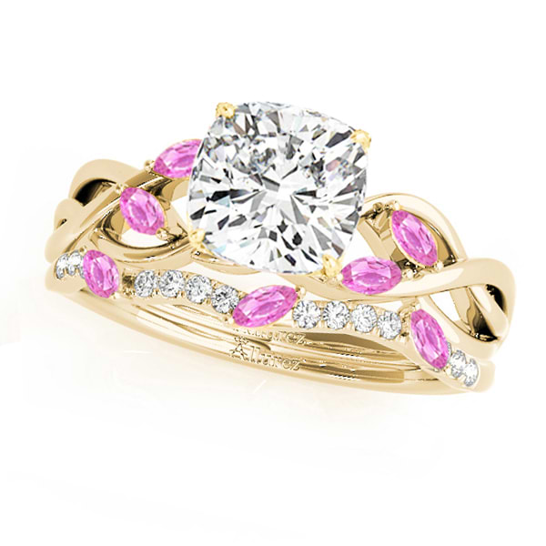 Twisted Cushion Pink Sapphires & Diamonds Bridal Sets 14k Yellow Gold (1.73ct)