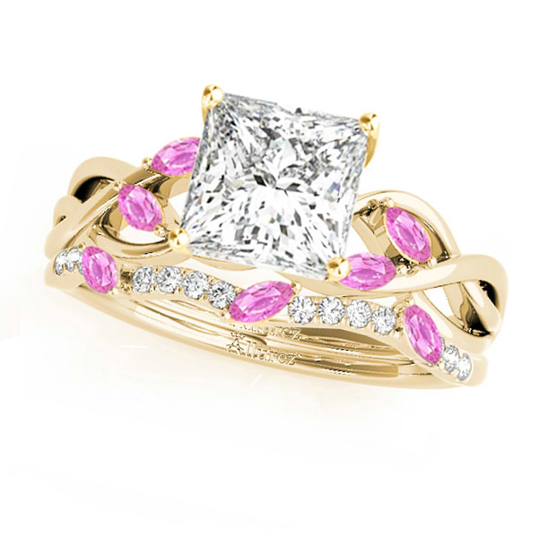 Twisted Princess Pink Sapphires & Diamonds Bridal Sets 14k Yellow Gold (1.73ct)
