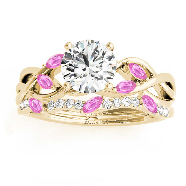 Marquise Pink Sapphire & Diamond Bridal Set Setting 14k Yellow Gold (0.43ct)