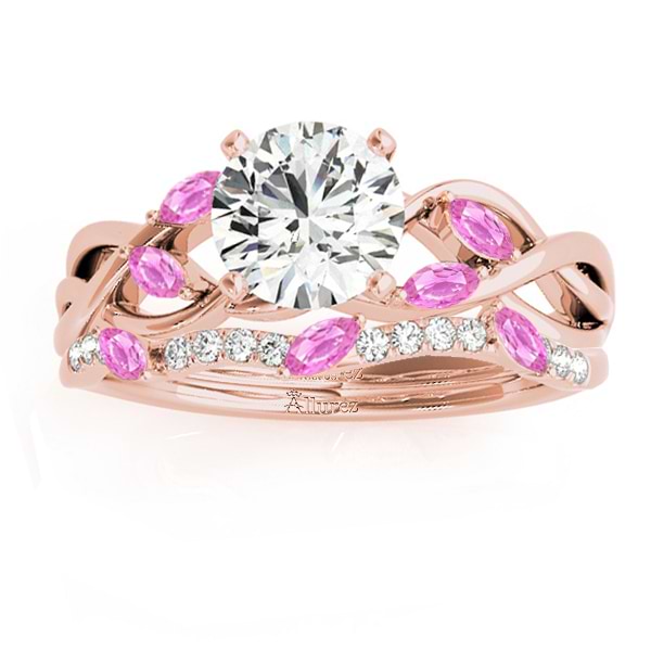 Marquise Pink Sapphire & Diamond Bridal Set Setting 18k Rose Gold (0.43ct)