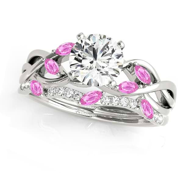 Twisted Round Pink Sapphires & Moissanites Bridal Sets 18k White Gold (1.23ct)
