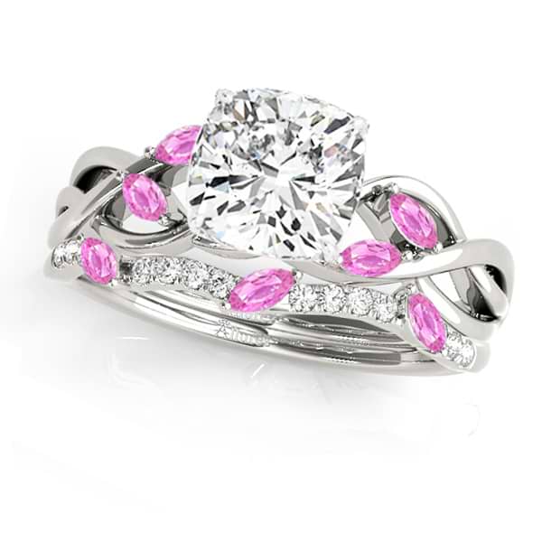 Twisted Cushion Pink Sapphires & Diamonds Bridal Sets Palladium (1.23ct)