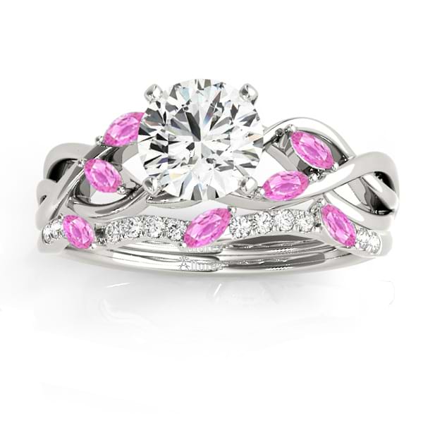 Marquise Pink Sapphire & Diamond Bridal Set Setting Platinum (0.43ct)