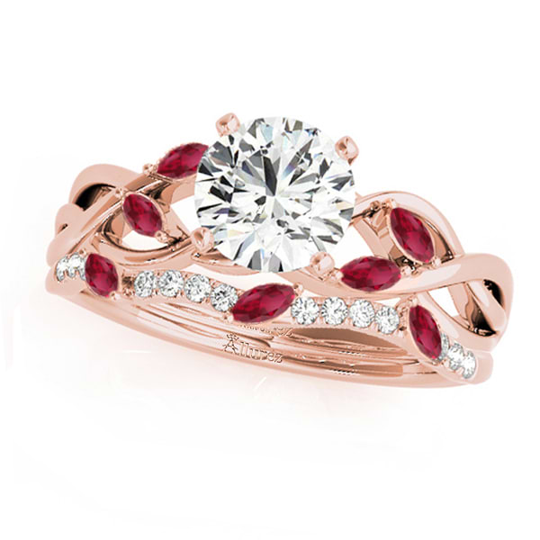 Twisted Round Rubies & Diamonds Bridal Sets 14k Rose Gold (0.73ct)