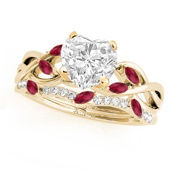 Twisted Heart Rubies & Diamonds Bridal Sets 14k Yellow Gold (1.23ct)