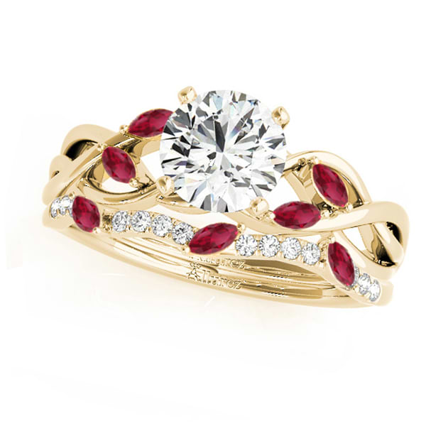 Twisted Round Rubies & Moissanites Bridal Sets 14k Yellow Gold (1.73ct)
