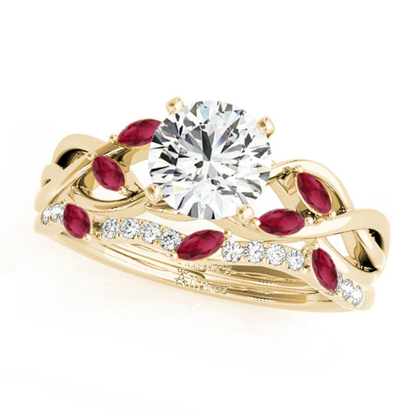 Twisted Round Rubies & Diamonds Bridal Sets 14k Yellow Gold (1.73ct)