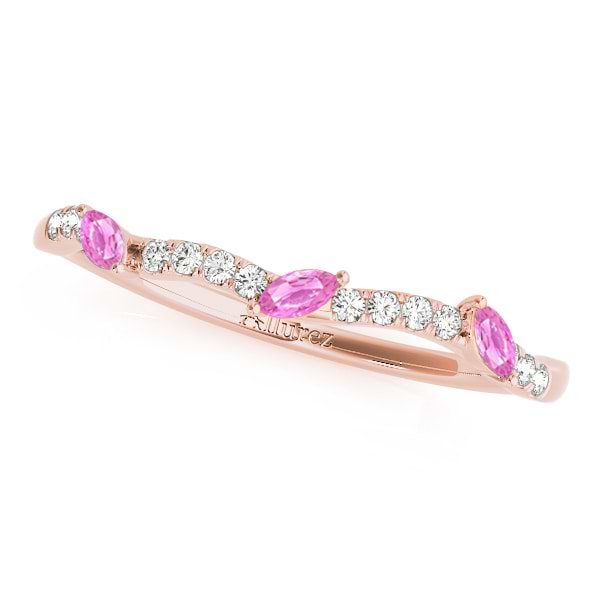 Marquise Pink Sapphire & Diamond Wedding Band 14k Rose Gold (0.23ct)