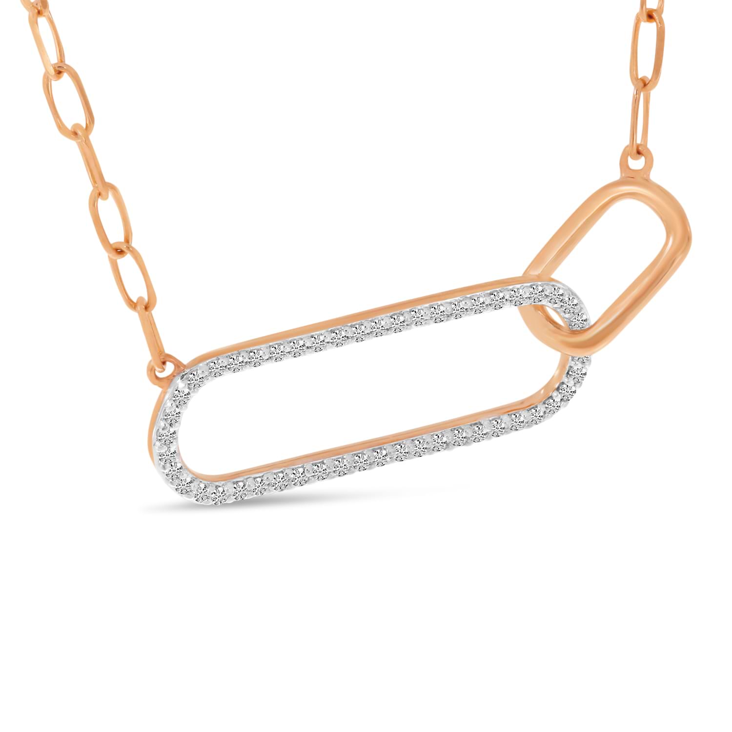Diamond Double Paperclip Pendant Necklace 14k Rose Gold (0.15ct)