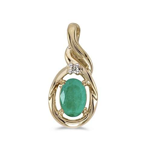 Oval Emerald & Diamond Pendant Necklace 14k Yellow Gold (0.45ctw)