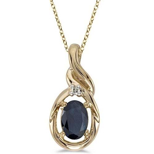 Blue Sapphire & Diamond Pendant Necklace 14k Yellow Gold (0.55ctw)