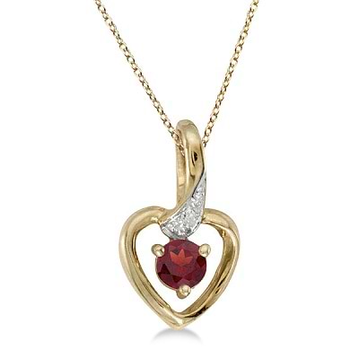Garnet and Diamond Heart Pendant Necklace 14k Yellow Gold