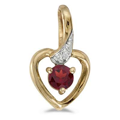 Garnet and Diamond Heart Pendant Necklace 14k Yellow Gold