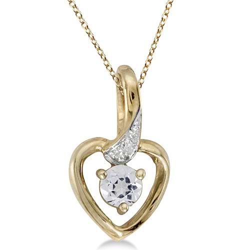 White Topaz & Diamond Accented Heart Pendant Necklace 14k Yellow Gold