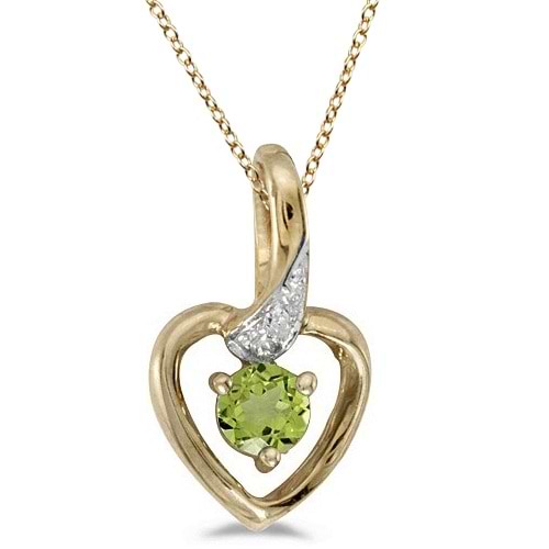 Peridot and Diamond Heart Pendant Necklace 14k Yellow Gold
