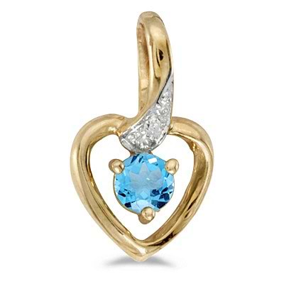 Blue Topaz and Diamond Heart Pendant Necklace 14k Yellow Gold