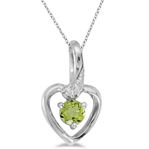 Peridot and Diamond Heart Pendant Necklace 14k White Gold