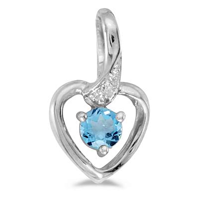 Blue Topaz and Diamond Heart Pendant Necklace 14k White Gold