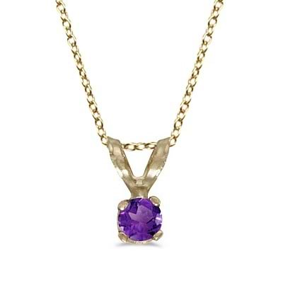 Round Amethyst Solitaire Pendant Necklace 14K Yellow Gold (0.10ct)