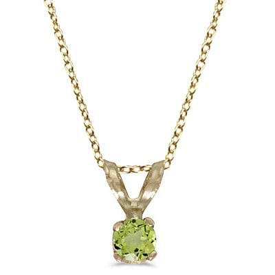 Round Peridot Solitaire Pendant Necklace 14K Yellow Gold (0.14ct)