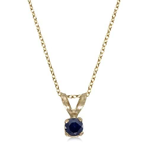 Round Blue Sapphire Solitaire Pendant Necklace 14K Yellow Gold (0.14ct)