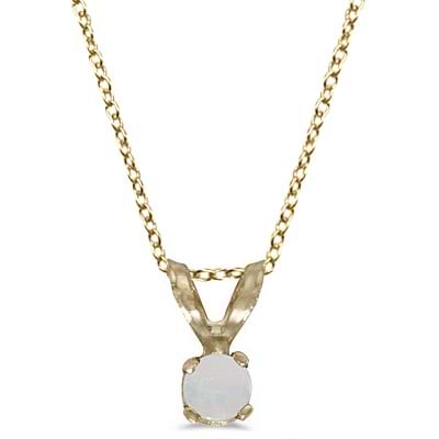 Round Opal Solitaire Pendant Necklace 14K Yellow Gold (0.14ct)