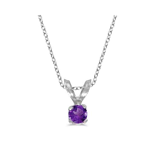 Round Amethyst Solitaire Pendant Necklace in 14K White Gold (0.10ct)