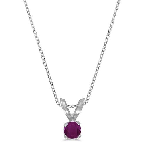 Round Ruby Solitaire Pendant Necklace in 14K White Gold (0.14ct)
