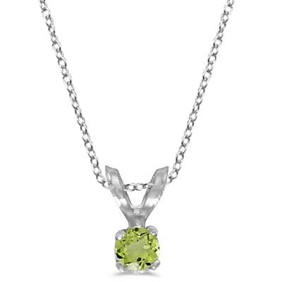 Round Peridot Solitaire Pendant Necklace in 14K White Gold (0.14ct)