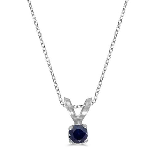 Round Blue Sapphire Solitaire Pendant Necklace in 14K White Gold (0.14ct)