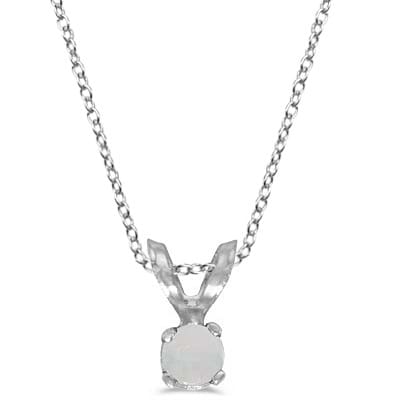 Round Opal Solitaire Pendant Necklace in 14K White Gold (0.14ct)
