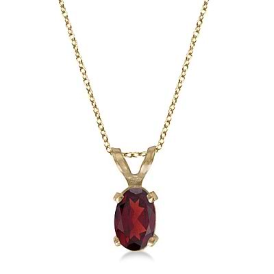 Oval Garnet Solitaire Pendant Necklace in 14K Yellow Gold (0.55ct)