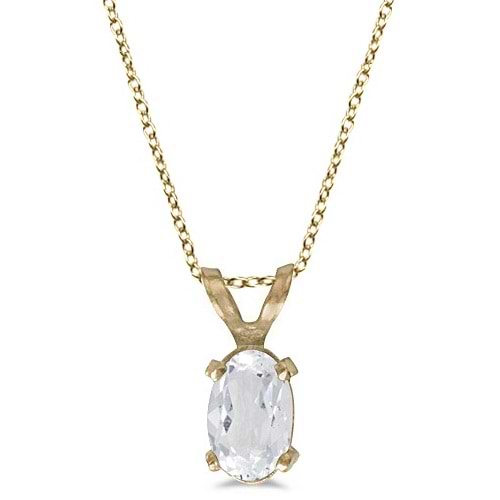 Oval White Topaz Solitaire Pendant Necklace 14K Yellow Gold (0.57ct)