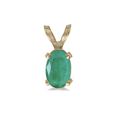 Oval Emerald Solitaire Pendant Necklace in 14K Yellow Gold (0.45ct)