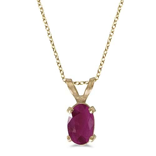 Oval Ruby Solitaire Pendant Necklace in 14K Yellow Gold (0.60ct)