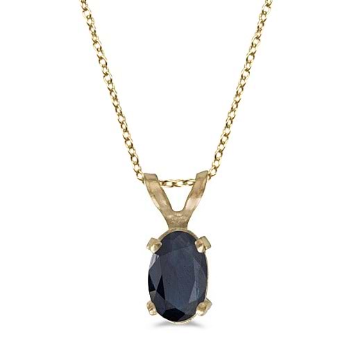 Oval Blue Sapphire Solitaire Pendant Necklace 14K Yellow Gold (0.55ct)