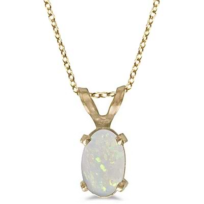 Oval Opal Solitaire Pendant Necklace in 14K Yellow Gold (0.27ct)