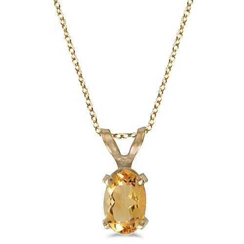 Oval Citrine Solitaire Pendant Necklace in 14K Yellow Gold (0.45ct)