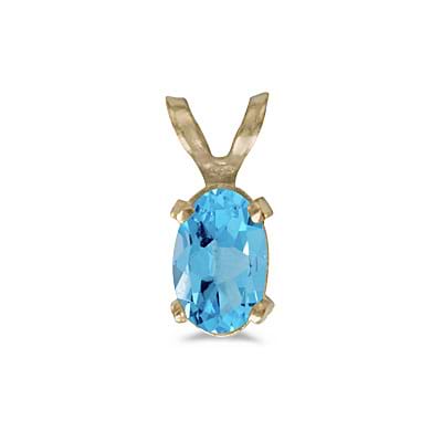 Oval Blue Topaz Solitaire Pendant Necklace 14K Yellow Gold (0.57ct)