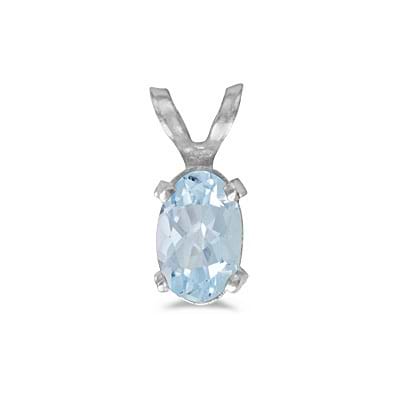 Oval Aquamarine Solitaire Pendant Necklace in 14K White Gold (0.40ct)
