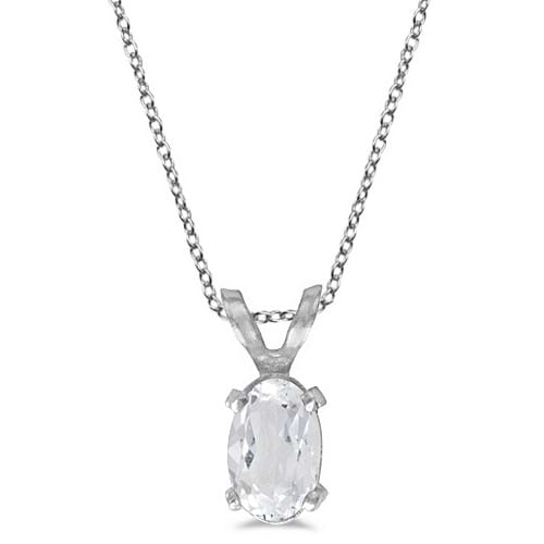 Oval White Topaz Solitaire Pendant Necklace 14K White Gold (0.57ct)