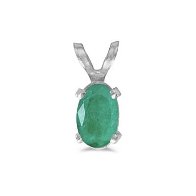 Oval Emerald Solitaire Pendant Necklace in 14K White Gold (0.45ct)