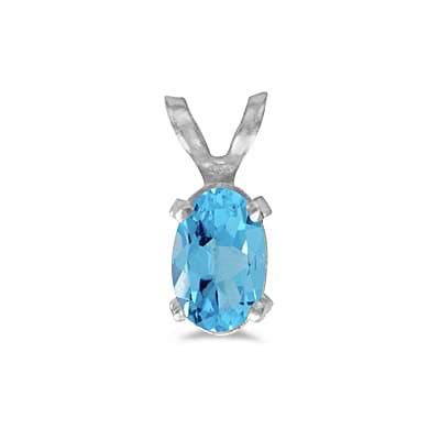 Oval Blue Topaz Solitaire Pendant Necklace 14K White Gold (0.57ct)