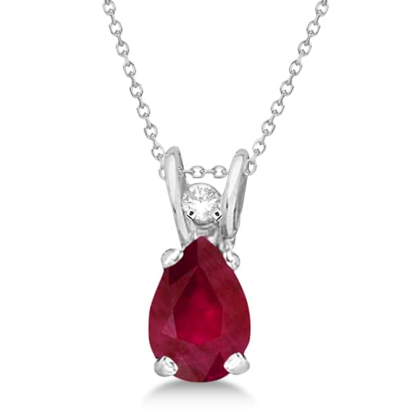 Pear Ruby and Diamond Pendant 14K White Gold (0.63tcw)